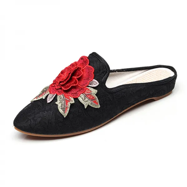 블로퍼 여름 노 베이징 패브릭 핏아우터 하이힐 꽃자수 스리퍼 여성 키높이 스타일리쉬 에스닉 무드 샌들슬리퍼
