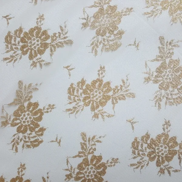 때깔나는 레이스 랏셀 원단 금계국(금사 은사), WHITE-금사