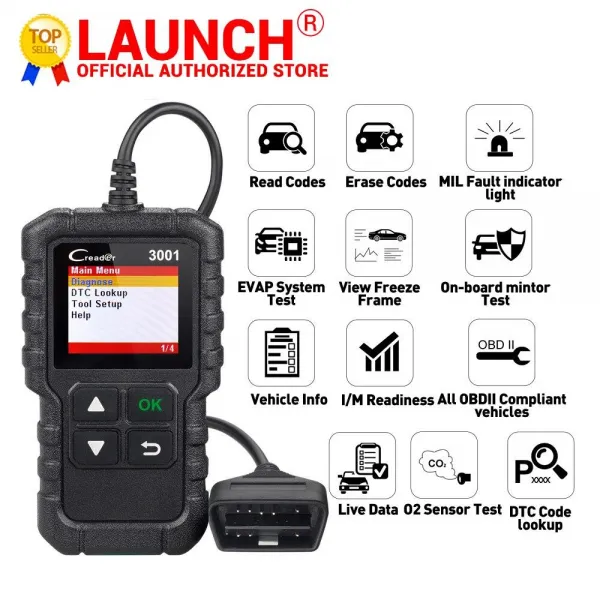 해외직구 Launch x431 creader 3001OBD2 스캐너 제공하다 obdii/eobd 완전한 기능 cr3001 진단 도구 PK elm327 코드, {