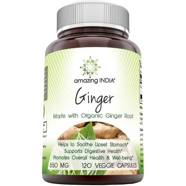 해외직구 생강 영양제 어메이징 인디아 생강 뿌리 (자연유래 생강으로 제조) 650 mg 120 베지 캡슐 (Non-GMO) - 전천연 소화제 메스꺼움과 배탈을 돕고 과 건강을, 상세참조, 상세참조, 상세참조