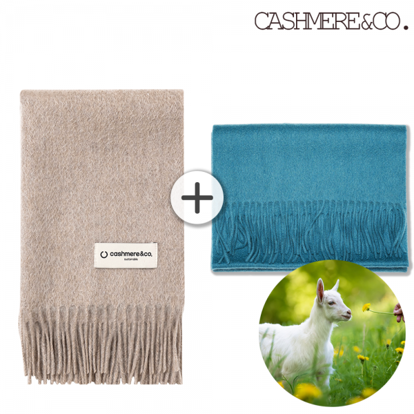 캐시미어앤코 몽골 캐시미어 100% 머플러 지블링 몽고내산 목도리 넥워머 2022 fw 프리미엄 베이직 2개 세트 (오트밀+레트로블루)