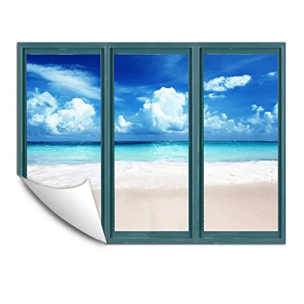 벽 침실 침실 가짜 창 블루 윈도우 이동식 벽지 박탈 및 스틱 벽 스티커 - 24x32 인치 (24