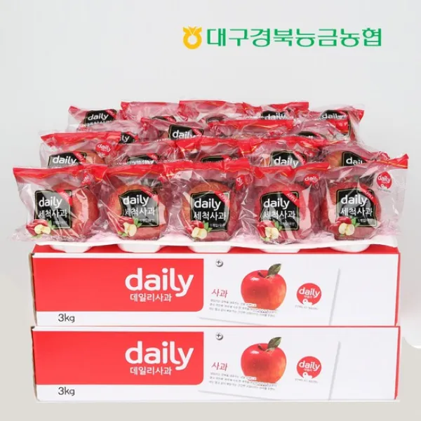 프리미엄 데일리 세척사과 3kg+3kg 총 24~28과, 없음, 상세설명 참조