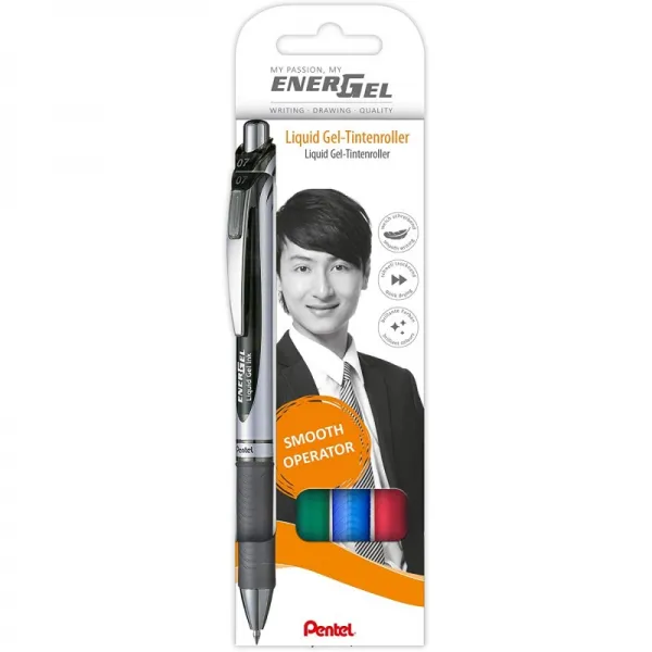 압력 메커니즘이 있는 펜텔 BL77-4 EnerGel 잉크 롤러 0.7mm 볼 직경 = 0.35mm 대시 강도 재조정 가능