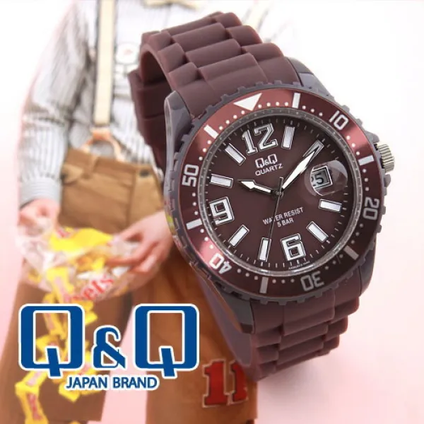 Q&Q QQ 정품 직수입정품 A430J-013Y (고동색) 남성아날로그시계 우레탄밴드 다이나믹한디자인