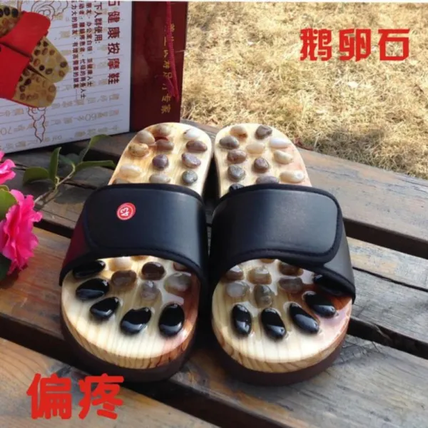건강슬리퍼 혈기 소통 안마 슬리퍼 여성바깥에착용 알갱이 남학생 발맛사지 자갈 여성 건강 나막신 돌멩이 발걸음 C05 조약돌 블랙색 T03 39 40
