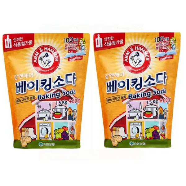 암앤헤머!! 베이킹소다 대용량1.5kg+600g 제습 탈취 청소 오염제거 주방세척 소독, 2개