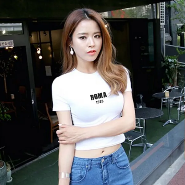 도깨비몰 여성 상의 로마 레터링 프린팅 반팔 봄 여름 크롭티