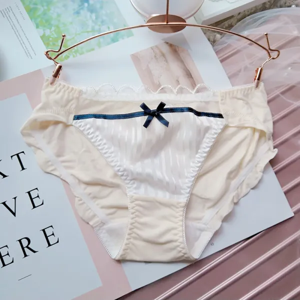 귀여운 일본계 부드러운 매제 통통한 허리 낮은 소녀 팬티 배색 리본 리본 삼각팬티면면 연황색 M, 단일상품