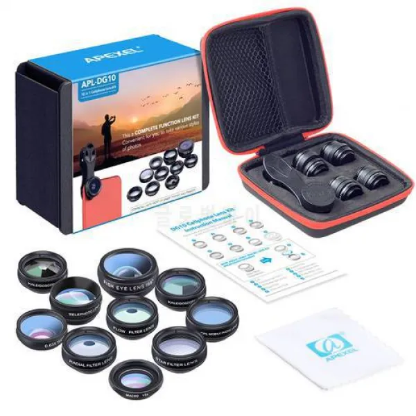 APEXEL APL-DG10 10 1 전화 카메라 렌즈 키트 어안 광각 매크로 망원경 렌, 상세내용참조, 상세내용참조