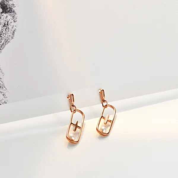 골드앤 14k 장방형 진주 여성 귀걸이 로즈골드