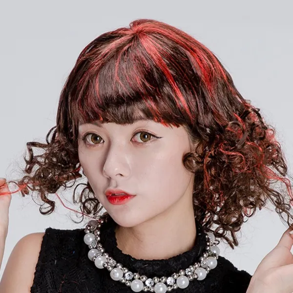 POOKAS 큐티걸 코스프레 가발 투톤 단발 머리 코스튬 파티가발