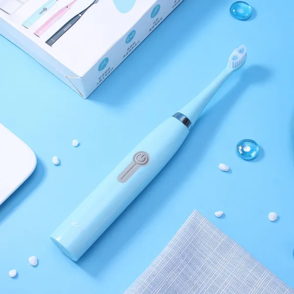 [미백 모드] 성인 전동 칫솔 비 충전식 전동 칫솔 성인 어린이 자동 칫솔 부드러운 머리, 파란색 1 기어의 브러시 헤드 3 개 (9 개월 동안 사용 가능)