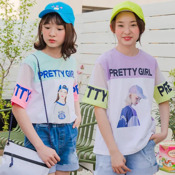 더루비 마이걸 전사 반팔 티셔츠, 소라핑크Sky