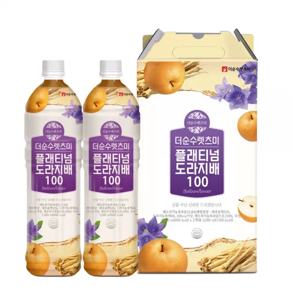 더순수렛츠미 플래티넘 배도라지즙 도라지배즙 PET 1000ml 2개 선물포장, 1박스