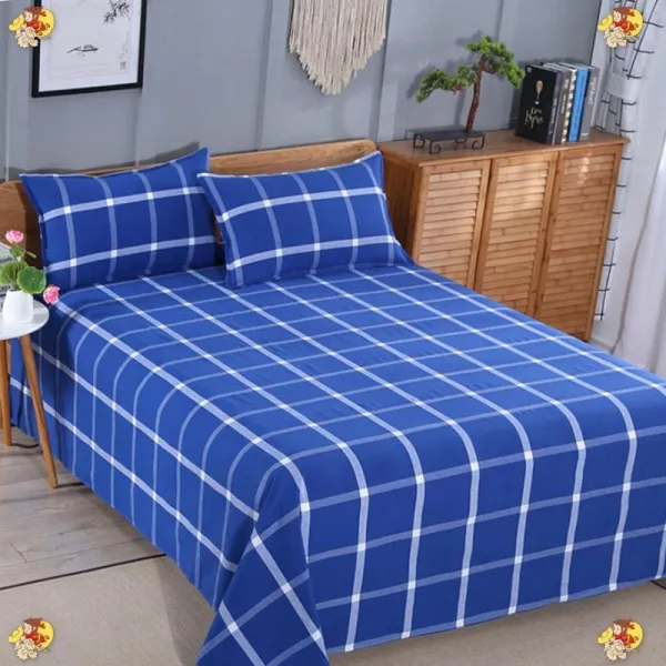 주문 헤드 깔끔한 침대시트 코튼 나신 디프블루 큰 격자