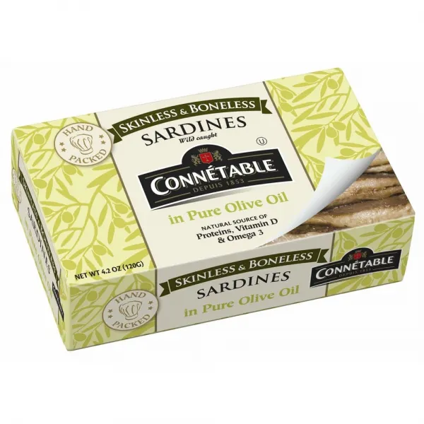 CONNETABLE 꼬네따블 정어리 살 in 올리브 오일 Connetable Skinless and Boneless Sardines Olive oil 120g 12팩