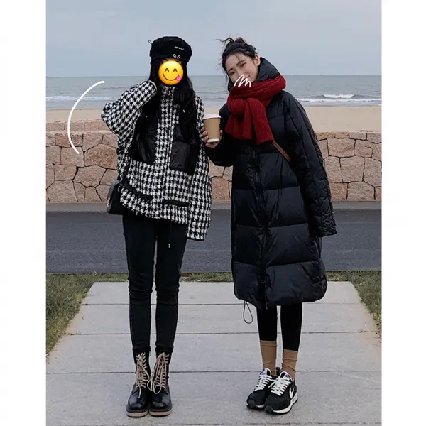 Halonini 스윗 코트 여성 와이드 루즈핏 흑백 천 새의 격자 트위드
