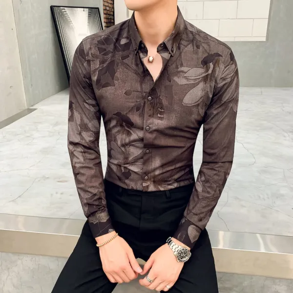 위파인더 트렌디한 도시풍 남성 긴팔 셔츠 한국판 주니어 캐주얼 슬림 트렌드 프린트 셔츠, 3XL