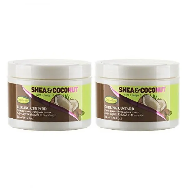 시아 & 코코넛 컬링 커스터드 헤어 트리트먼트 가벼운에서 중간 홀드 자연 곱슬 머리는 Omega 3에서 복구 재건 보습을 돕고 황산염을 포, 단일상품