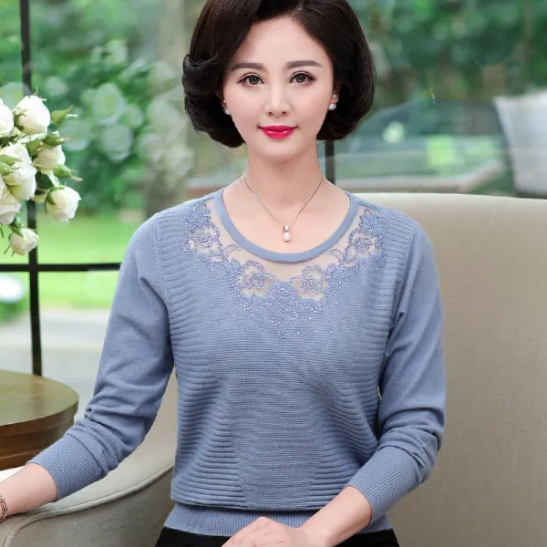 새엄마 가을 반창고 뜨개질 이너 40세 50세 중년 여 서양기 긴팔 상의 겨울