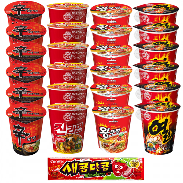 컵라면 소컵 24개입 1박스 신라면6+진라면6+왕뚜껑 소컵 6+열라면6+새콤달콤딸기맛1 집콕 혼밥 가정용 사무실 농심 오뚜기 팔도 컵라면 1박스 24개입