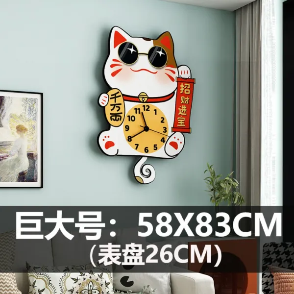 북유럽 캐릭터 아이디어 벽시계 거실 모집 고양이 장식 시계 가정용 모던 벽시계, 빅사이즈:58x83CM + 독립하다.