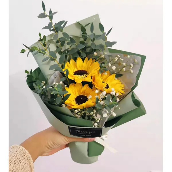 비누꽃 해바라기 별가득한하늘 드라이플라워 꽃다발 동창생선물 단짝친구 여자친구 생일 졸업 성탄, T07-3개 해바라기 유칼리투스 타입