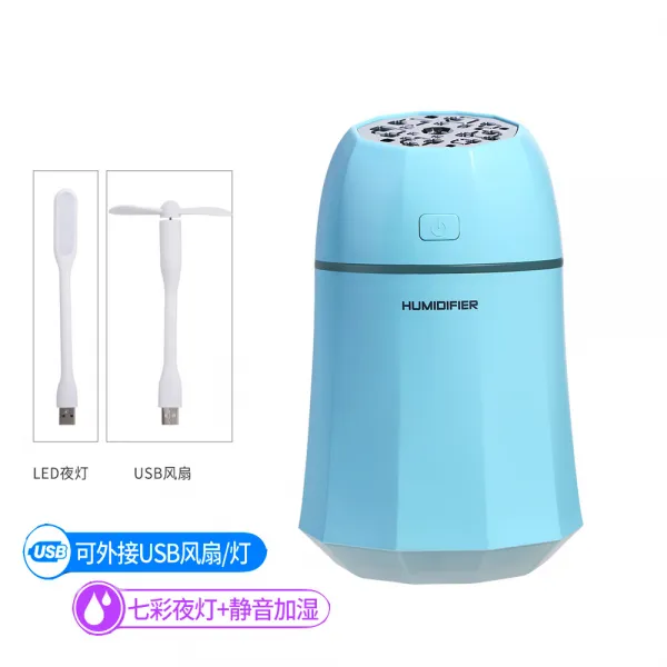 핑크 가습기 USB 삼합 일가 사용 독창적 레인보우 야간등 미니 형가습기 제조업자, 블루 배합 전조등 선풍기