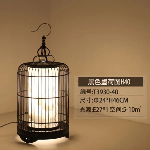 신중국식 새장 스탠드 중국풍선의죽예 거실 스탠드 창의적이고 개성적인 레스토랑 죽편등, 진한 수묵꽃 새 사이즈 [24x40cm]