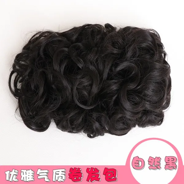 가발 여성 꽃턱잎 볼륨 올림머리 헤어 롤 가방 클래식 치파오 가랜드 부풀다 신부 고개를 틀다, 1, 내추럴 블랙