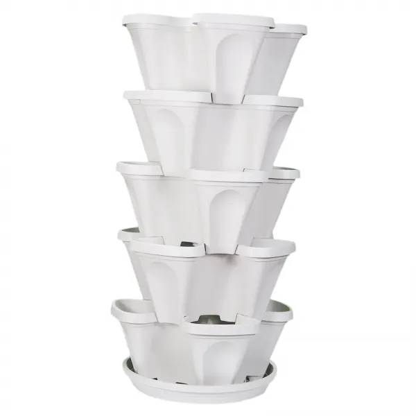 THE VEDO SHOP 5 Tier Stackable Garden - 실내/실외 수직 화분 세트 - 위에서 아래로 자체 급수 계층, 12x12x18 인치, 플라스틱, 하얀