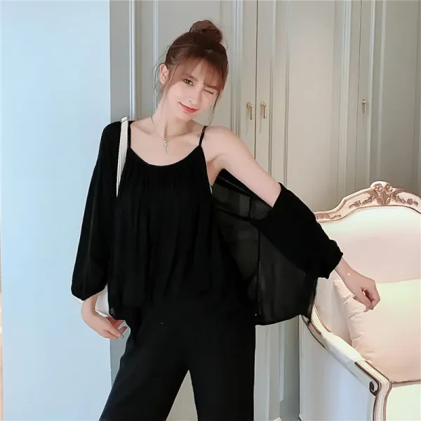 여성 캐쥬얼 트나가디건 주름 끈나시 슬립 피어갓셔츠 바지 세가지 커버 키 작은 사람 145 경숙 INS 박시가디건 로가디건