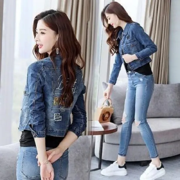 별도표기 빈티지 자수 슬림핏 숏 청자켓