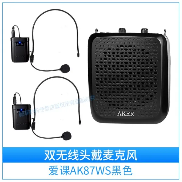 무선마이크 AKER/AK87/W/WS블루투스 무선 허니비 메가폰 전용 마이크 노인 카드삽입 U방송 기계휴대용 실외 스피커 송화기 전통창극 녹음기, T12-87WS블랙(듀얼무선 스피커 버전)