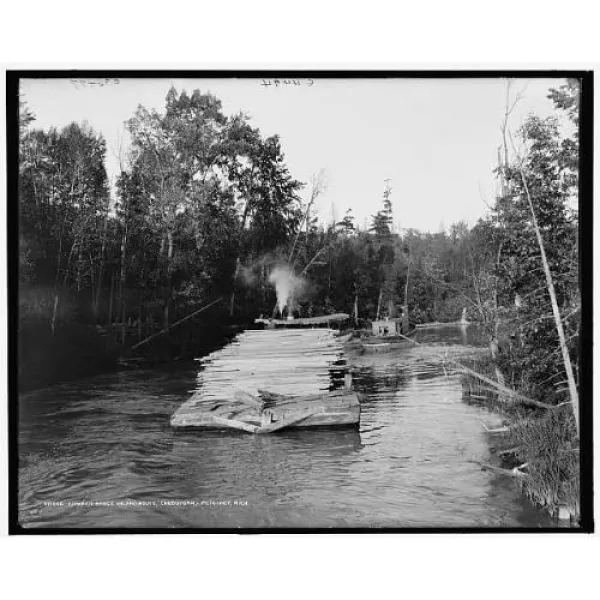 사진 : 목재 바지선 내륙로 산업 통나무 Cheboygan-Petoskey Michigan Michigan 1900, 본상품