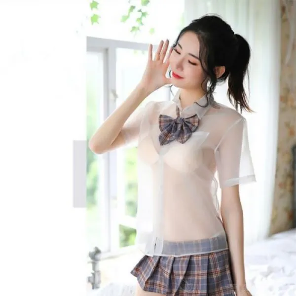  해외 애니메이션 섹시한 학교 유니폼 학생 역할 놀이 상 란제리 T 백 세트 섹시한 여자 상 허니문 옷