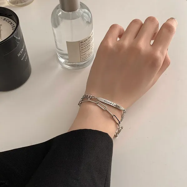 더블 레이어 누적 스테인레스 스틸 체인 팔찌 트렌디 행운의 편지 코끼리 펜던트 틈새 디자인 팔찌