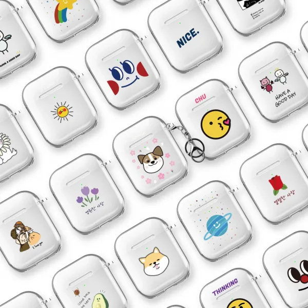에어팟 1/2세대 키링 클리어 케이스 이모티콘_울상