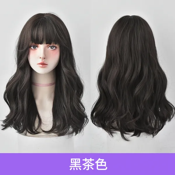 여성 중장발 내추럴 전 넥 워머 긴 웨이브 식 에어 앞머리 인싸템 스타일링 스타일리시 블랙, 1, 블랙 티 색깔 52cm