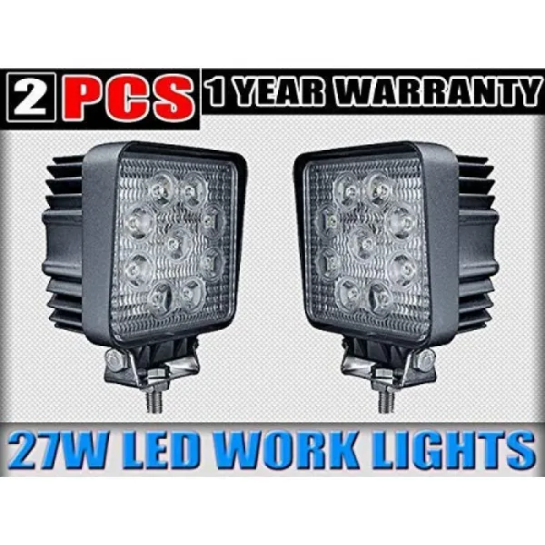 【반액】 2 개 x 27W 약 47 ~ 48MM 두께 LED 작업 등 LED 서치 라이트 각형 광각 60도 확산 IP67 9 칩 연