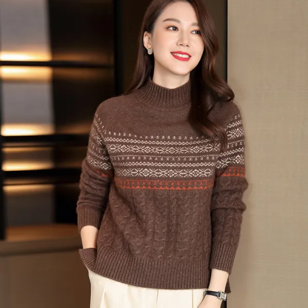캐시미어스웨터 100 반폴라 자가드 에스닉 무드 와이드 루즈핏 겨울 가을