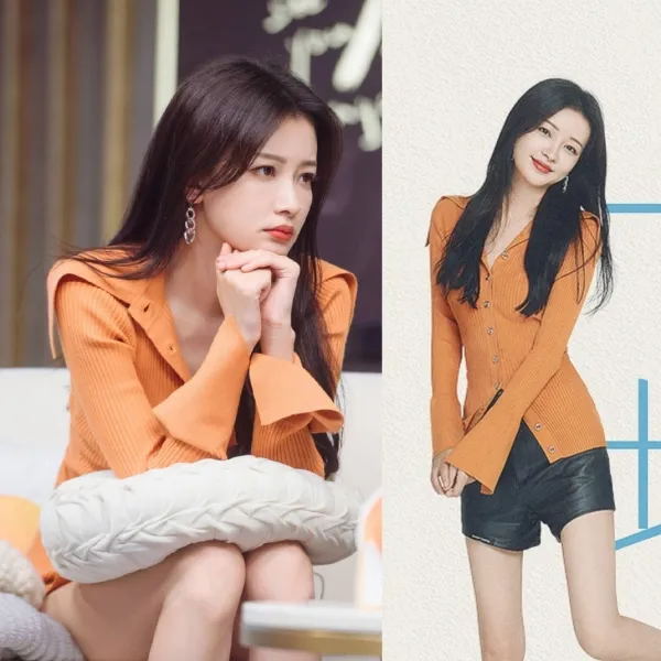 긴팔 니트가디건 디렉터들이다 순진하다 3 쑨이 같은스타일 귤색 상의 여성 2022 가을 슬림 커프스 3897400061