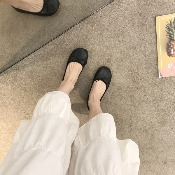 혀니마켓 플랫단화슈즈 두드리고 사랑스럽다 여름 소프트레더 할머니신발 부드러운 스윗 둥근코 늦어지다 임산부