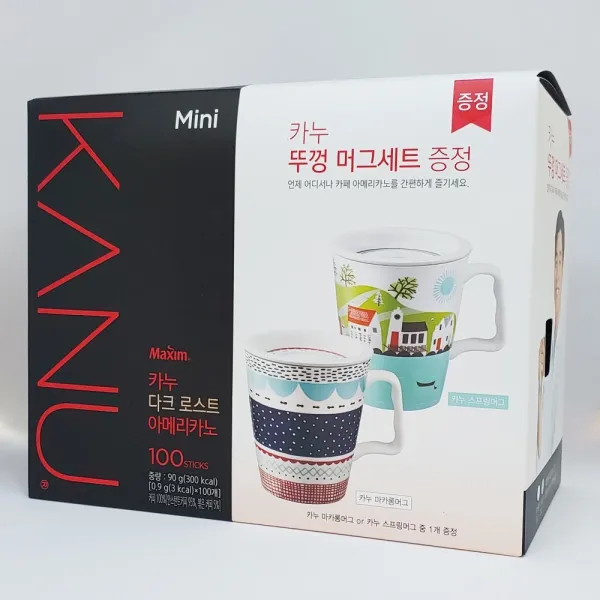 맥심 카누 다크 로스트 아메리카노 미니 100T+뚜껑 머그세트