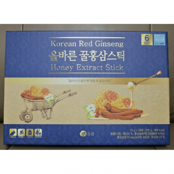 [올즙] 올바른 꿀홍삼스틱 30포 1박스 할아버지 할머니 부모님 추석 효도선물 명절선물 어버이날 근로자의날 창립기념일, 30포 X 1박스