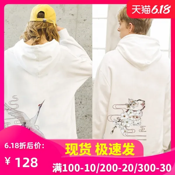 커플티 선학 후드티 국풍 각각다른 커플옷 나라트랜디한 벚꽃 고궁 합작 고풍 얇은타입 외투 #