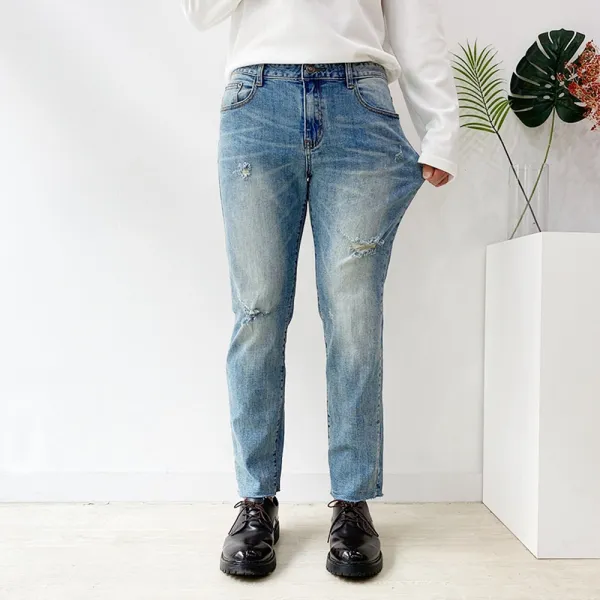 형님옷장 빅사이즈 구제 스판 컷팅 연청바지
