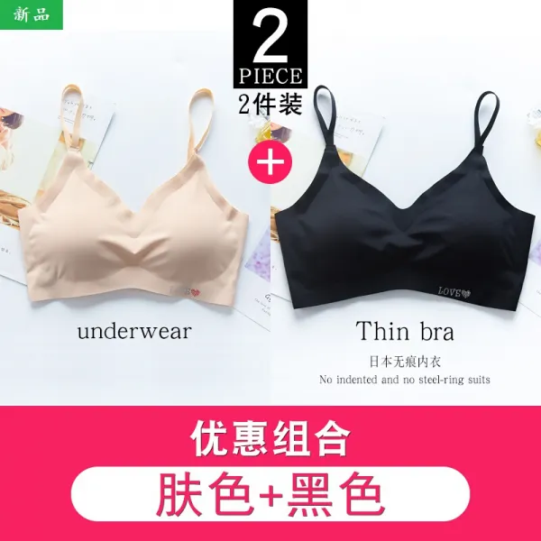 전 매장 하 다 흔 들 리 지 않 는 속옷 여 무 강 권 학생 고등학교 소녀 가슴 조끼 수면 집중 브 라 얇 은 브 라 탑 얇 은 어깨 끈 피부 톤 + 블랙 S (100 근 이하 70ABC & 75AB 권장)
