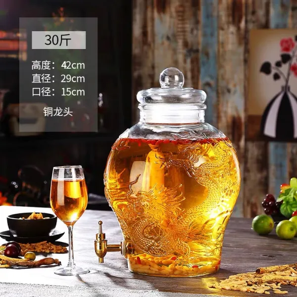술 담그기 유리병 두툼 술통 술독대 용두 10가정 인삼 담금 전용 술병 밀봉, 1, 귤색 30근수도꼭지